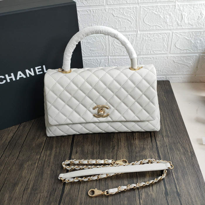 Chanel 샤넬 코코핸들 캐비어 화이트&금장 25cm 실사